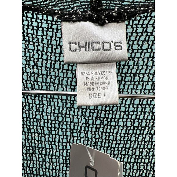 Chico's chicos Sz 1 Medium Black Open Front 3/4 Sleeve Lightweight Jacket Knit - Picture 2 of 9